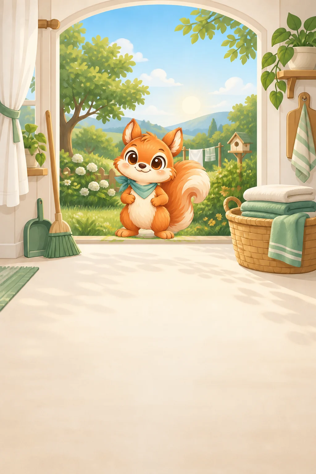 ChorePilot's squirrel welcomes you to a warm, sunlit home and garden